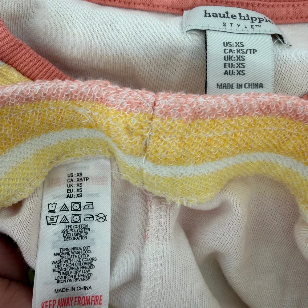 Haute Hippie Style Terry Cloth Lounge Set Striped Crop Top and Shorts Pink XS